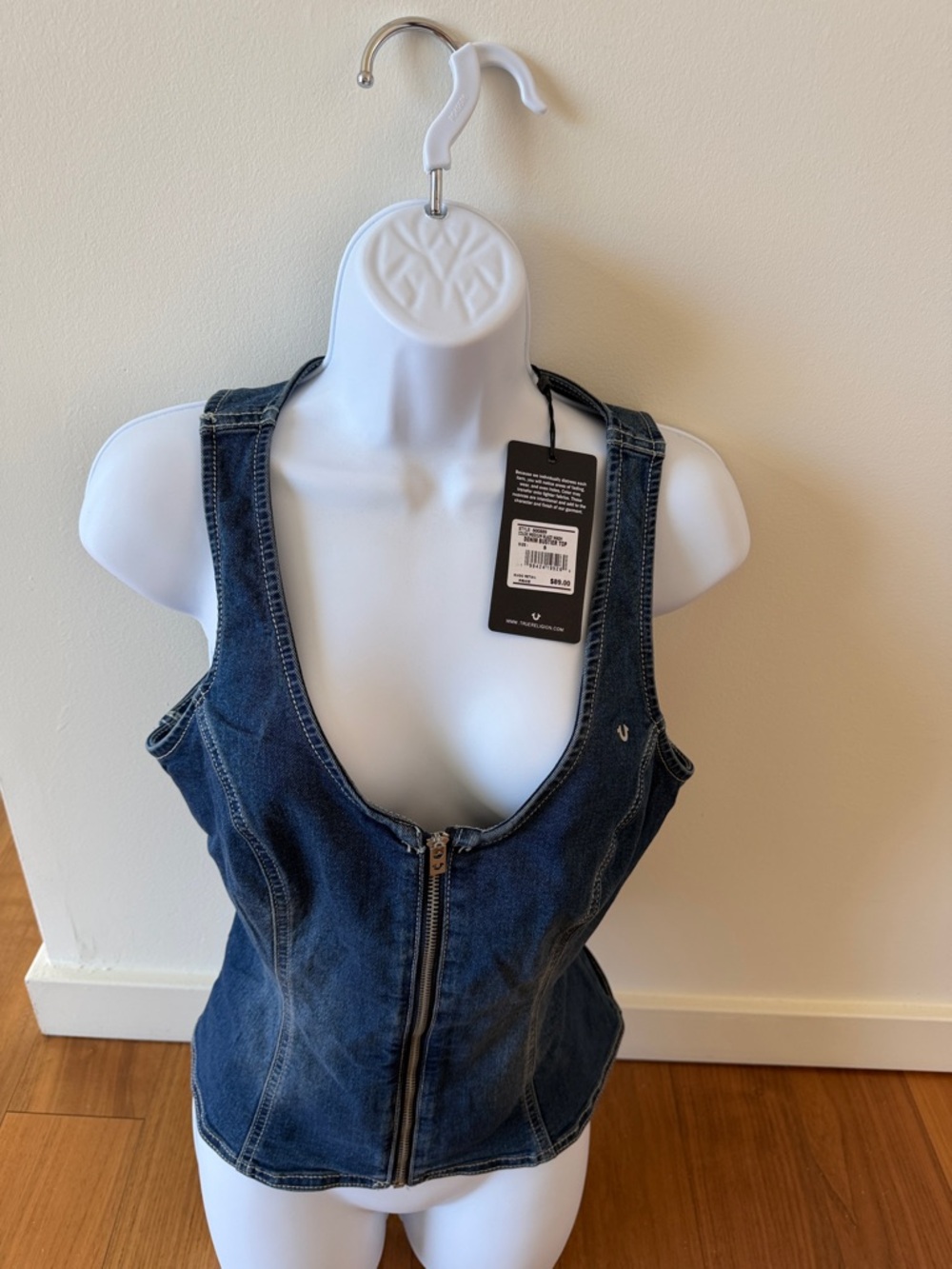 True Religion Dark Blue Denim Zip-Front Tank; brand new with tags